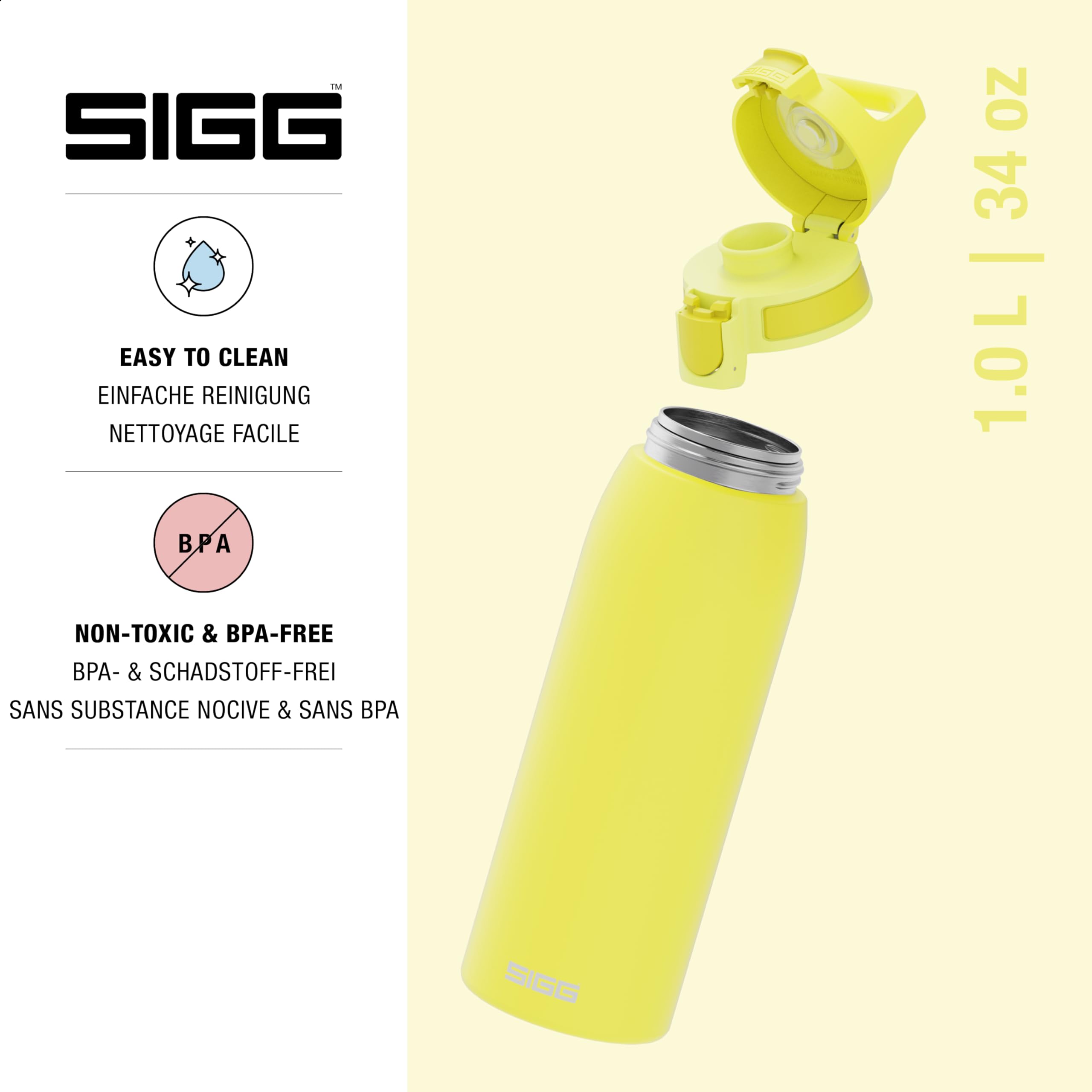SIGG - Reusable Water Bottle - Shield ONE Ultra Lemon - Leakproof - Recyclable - BPA Free - Yellow - 34 Oz